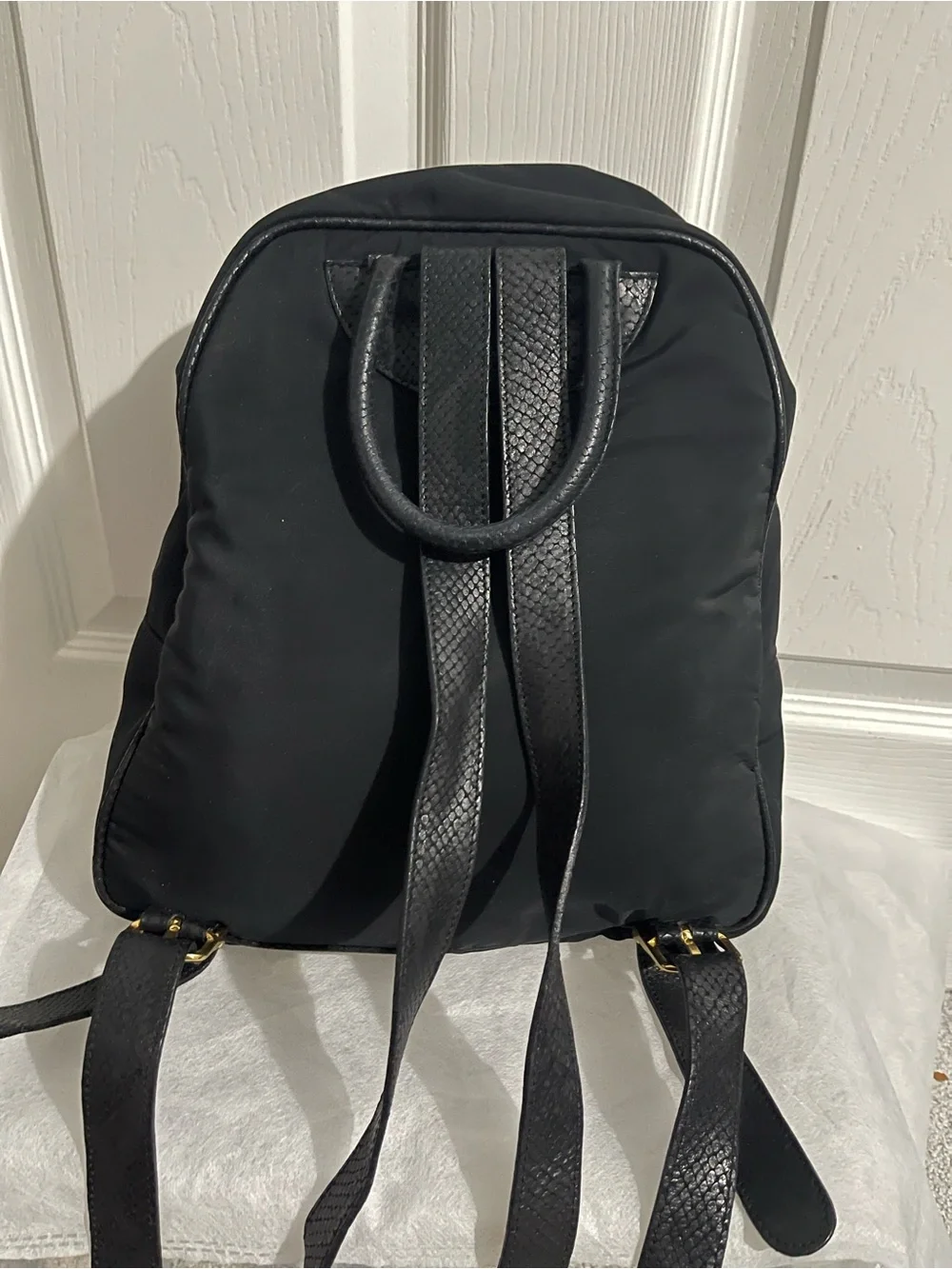 Bally Black Women Small Backpack Crossbody with Gold Hardware